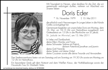 Traueranzeige von Doris Eder von Dolomiten
