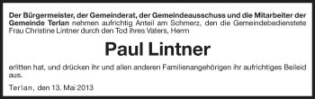 Traueranzeige von Paul Lintner von Dolomiten